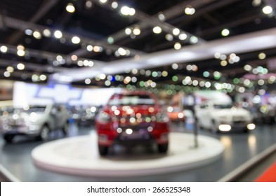 Abstract Blurred Photo Of Motor Show, Car Show Room