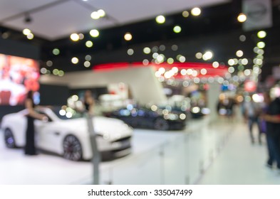 Abstract Blurred Photo Of Motor Show, Car Show Room