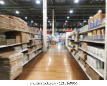 Abstract Blurred Shelf No People In Superstore, Department Store Or Shopping Mall.