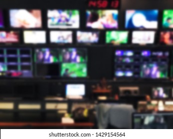 Abstract Blurred Of Studio At TV Station.