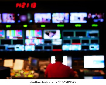 Abstract Blurred Of Studio At TV Station,Television Broadcast.