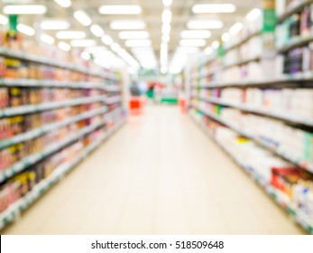 Abstract blurred supermarket aisle with colorful shelves and unrecognizable customers as background - Shutterstock ID 518509648