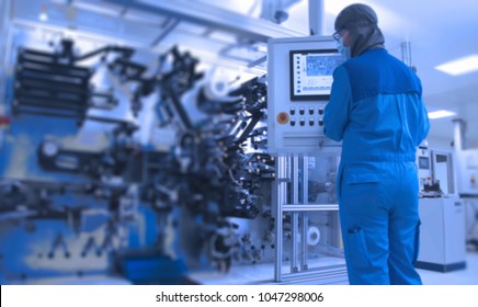 Abstract, blurry, bokeh background,  image for the background. Central control panel of. The engineering personnel watch in monitors work of the equipment