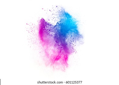 Abstract bright colorful powder on white background. Multicolor clouds. abstract color powder splatted on white background,Freeze motion of color powder explosion and multicolored glitter texture.