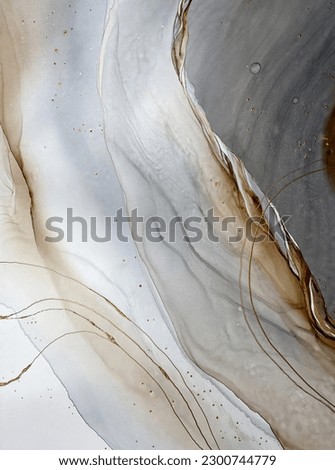 Abstract brown art with gold and gray — beige background with golden paint. Beautiful smudges and stains made with alcohol ink. Brown fluid art texture resembles brown marble, watercolor or aquarelle.
