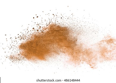 Abstract brown powder splatted on white background