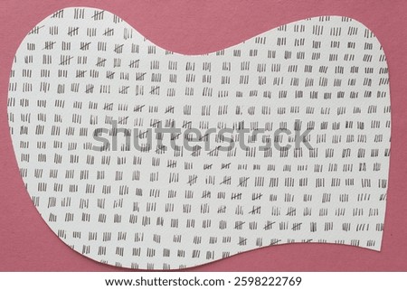 abstract bubble shape with tally marks in black ink on rose-colored paper