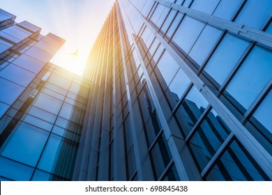 Abstract Building. Blue Glass Wall Of Skyscraper
