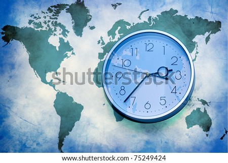 Abstract business background. world map with wall clock