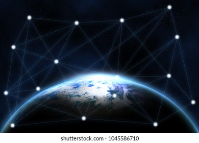abstract business global connection digital technology futuristic concept world Global network map on hi tech future design background.Illustration.Elements of this image furnished by NASA