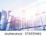 abstract business modern background with cityscape double exposure