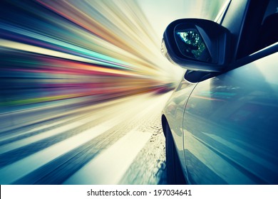 Abstract Car Driving In City, Blurred Motion Background