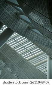 Abstract ceiling in office building, interior design. Details of modern architecture. Building abstract.  Building background.