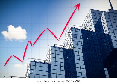 abstract chart with skyscraper background and blue sky