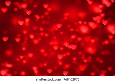 Abstract Christmas Gradient Red Gradient Background With Bokeh Glitter And Red Hearts Shape Flowing, Valentine Day Love Relationship Holiday Event Festive Concept