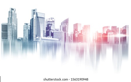 Abstract city building skyline metropolitan area in contemporary color style and futuristic effects. Real estate and property development. Innovative architecture and engineering concept. - Shutterstock ID 1563190948