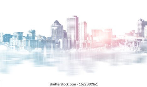 Abstract city building skyline metropolitan area in contemporary color style and futuristic effects. Real estate and property development. Innovative architecture and engineering concept. - Shutterstock ID 1622580361