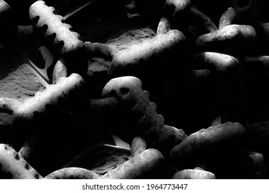 Abstract close up black and white big chain, Abstract art close-up of black and white.