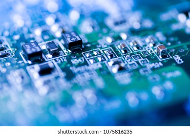 Abstract close up of Mainboard Electronic computer background blue
