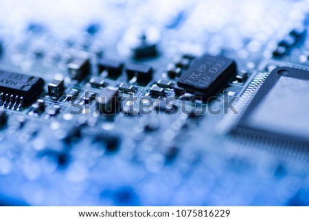 Abstract close up of Mainboard Electronic computer background blue