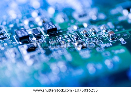 Abstract close up of Mainboard Electronic computer background blue