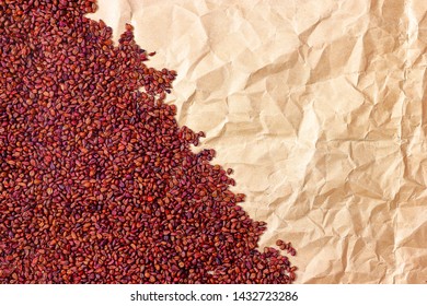 Abstract Close Up Texture With Dried Grape Seeds And Vintage Paper With Copy Space