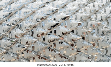 Abstract close-up of metallic mesh texture with shiny reflective surfaces creating an intricate geometric pattern. - Powered by Shutterstock