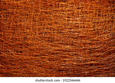 Abstract Closeup Of Shinny Copper Wire, Messy Weaving