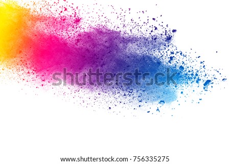 abstract color powder explosion on  white background.Freeze motion of muticolored powder splash.