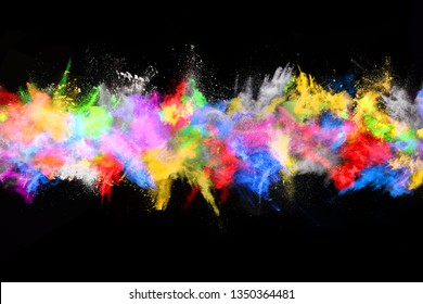 abstract colored dust explosion on a black background.abstract powder splatted background,Freeze motion of color powder exploding/throwing color powder, multicolored glitter texture. - Shutterstock ID 1350364481