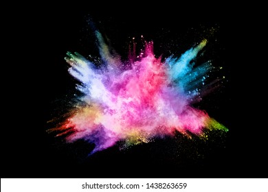 Abstract Colored Dust Explosion On A Black Background.abstract Powder Splatted Background,Freeze Motion Of Color Powder Exploding/throwing Color Powder, Multicolored Glitter Texture.