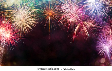 Abstract colored firework background with free space for text. Celebration and anniversary concept