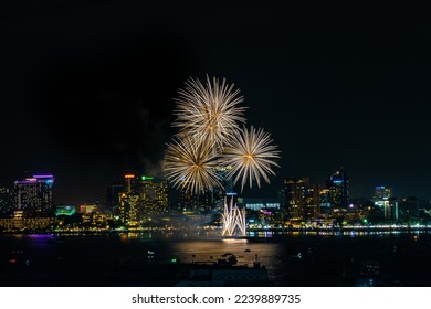 Abstract colored firework background light up the sky with dazzling displayat Pattaya Thailand