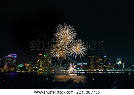Abstract colored firework background light up the sky with dazzling displayat Pattaya Thailand