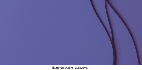 Abstract colored paper geometry composition monochrome banner background in very peri, purple color with curved lines