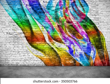 Abstract Colorful Graffiti On White Brick Wall