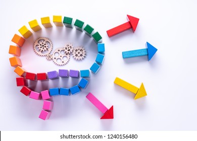 Abstract colorful human brain, concentration of thoughts, Rational thinking, information processing, creative concept. Top view, flat lay.