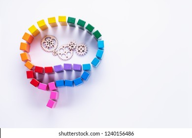 Abstract Colorful Human Brain, Concentration Of Thoughts, Rational Thinking, Information Processing, Creative Concept. Top View, Flat Lay.