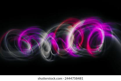 Abstract colorful irregular lines on black background and wall texture. Long exposure. Light painting photography.