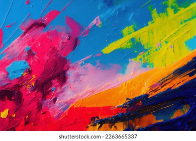 Abstract colorful oil painting on canvas. Oil paint texture with brush and palette knife strokes. Modern art, cover design concept