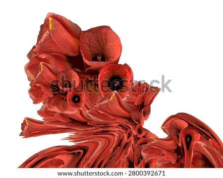 Abstract composition created from flowing red flower petals forming organic swirl shapes with large copy space.
