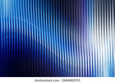 An abstract composition featuring a dynamic interplay of vibrant blue and purple hues. Vertical lines and reflections create a sense of depth and movement, ideal for modern designs.