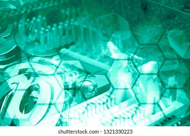 Abstract computer background with electronic device and mail signs.