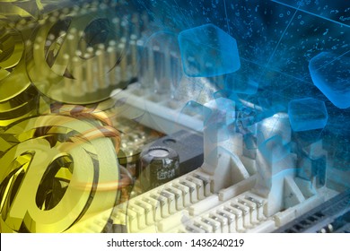 Abstract computer background with electronic device, digits and mail signs.