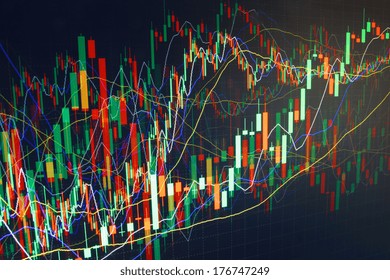 Abstract Computer Bit Data Of Scrolling Finance Graph.