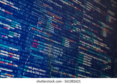 Abstract computer program code inside illustration. Blue background