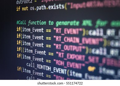 Abstract computer programming code script. Programming code abstract technology background of software developer and Computer script. Code text written and created entirely by myself.