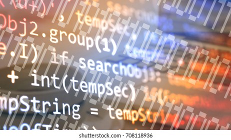 Abstract computer script code. Programming code screen of software developer. Software Programming Work Time. Code text written and created entirely by myself.