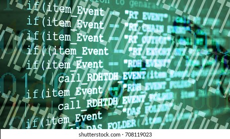 Abstract computer script code. Programming code screen of software developer. Software Programming Work Time. Code text written and created entirely by myself.