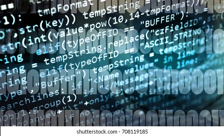 Abstract computer script code. Programming code screen of software developer. Software Programming Work Time. Code text written and created entirely by myself.
